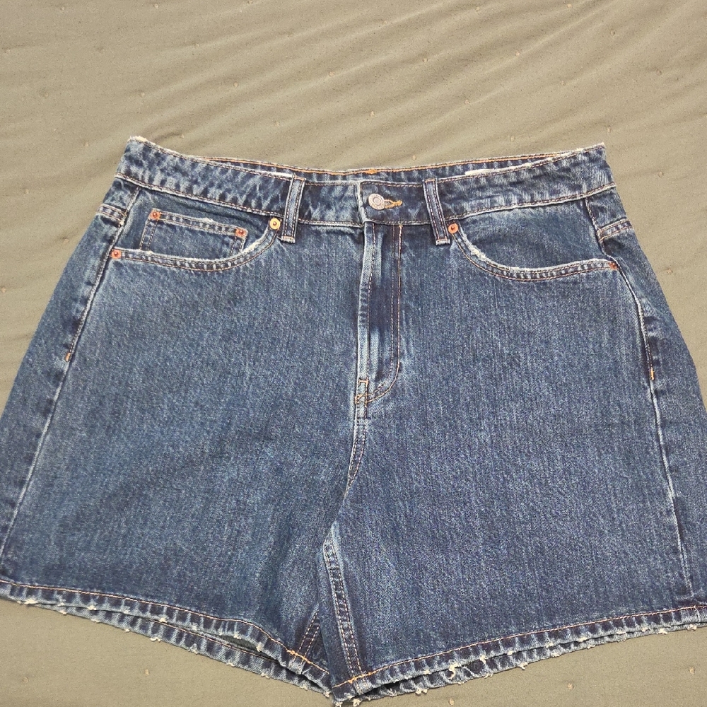 Zara Dark Blue High-Rise Denim Shorts